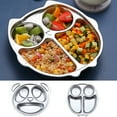 thumbnail image 1 of Walbest Toddler Plate Grid Design Shatter-resistant Stainless Steel Baby Panda/ Owl Shape Cartoon Dish Tableware(Not Include Spoon), 1 of 7