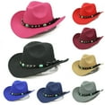 thumbnail image 1 of Walbest Unisex Fashion Rivet Roll Up Wide Brim Felt Western Cowboy Cowgirl Hat Sombrero Jazz Cap, 1 of 7