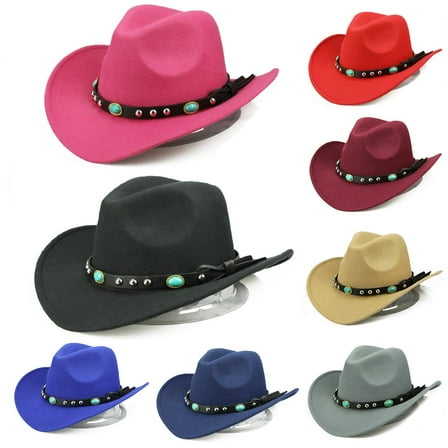 Walbest Unisex Fashion Rivet Roll Up Wide Brim Felt Western Cowboy Cowgirl Hat Sombrero Jazz Cap