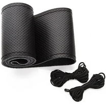 Walbest Universal Leather Car Steering Wheel Stitch On Wrap Cover DIY Sewing Breathable and Anti Slip, 15-Inch (Black)
