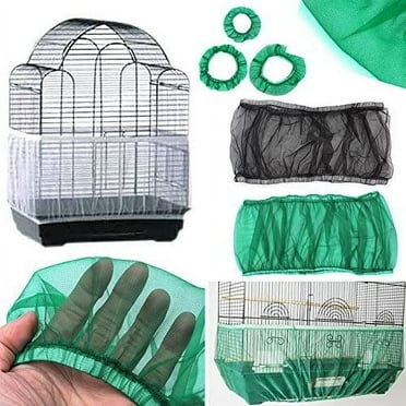 Walbest Ventilated Nylon Bird Cage Cover Shell Seed Catcher Pet Products Large Size Bird Cage Seed Catcher Seeds Guard Parrot Nylon Mesh Net Cover Stretchy Shell Skirt Traps Cage Basket, Green, M