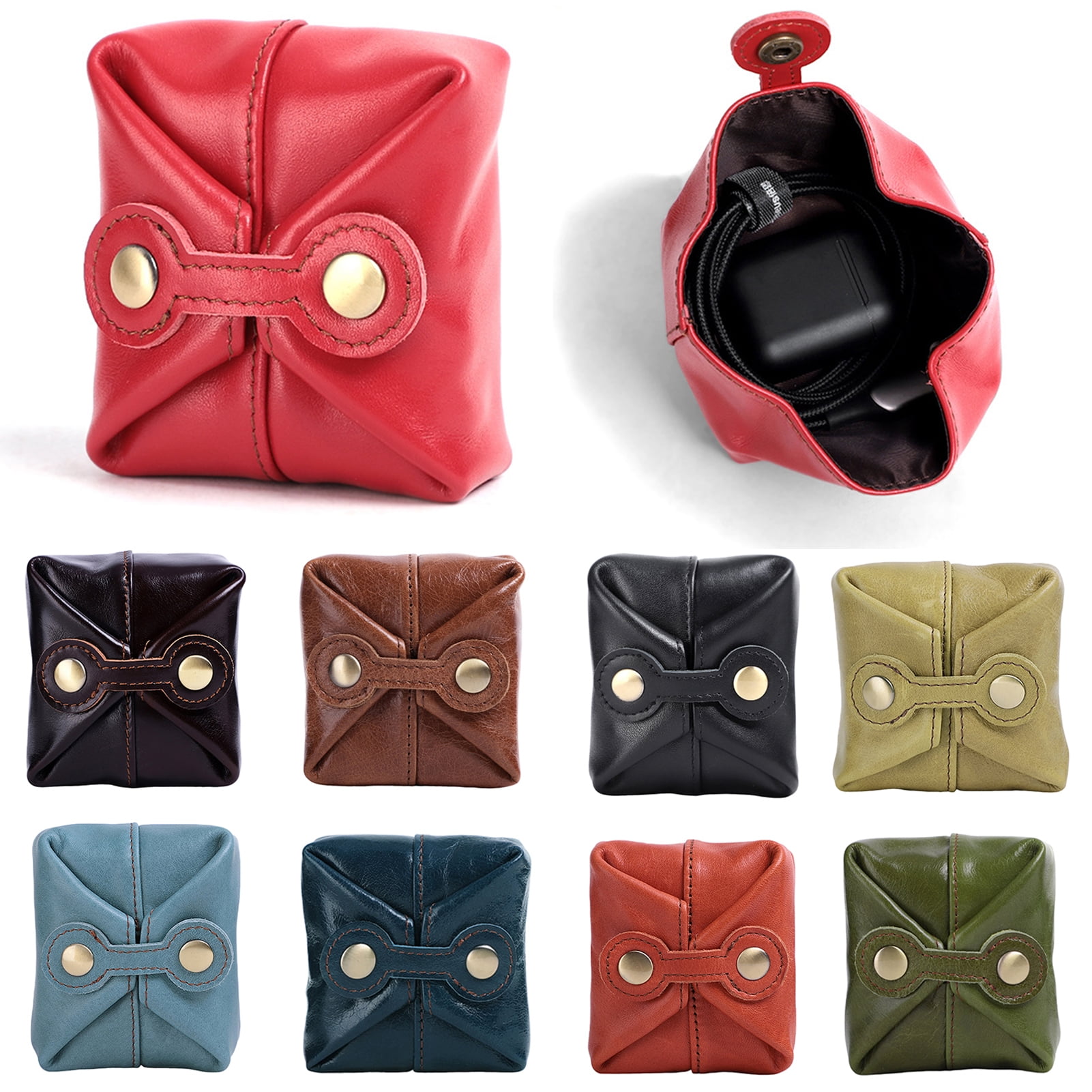 Walbest Vintage Faux Leather Coin Purse Solid Color Button Closure