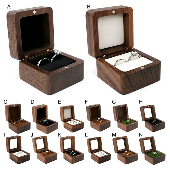 Walbest Vintage Square Wooden Ring Box Rustic Design Necklace Jewelry Storage Box Display Box (Ring Jewelry Not Included)