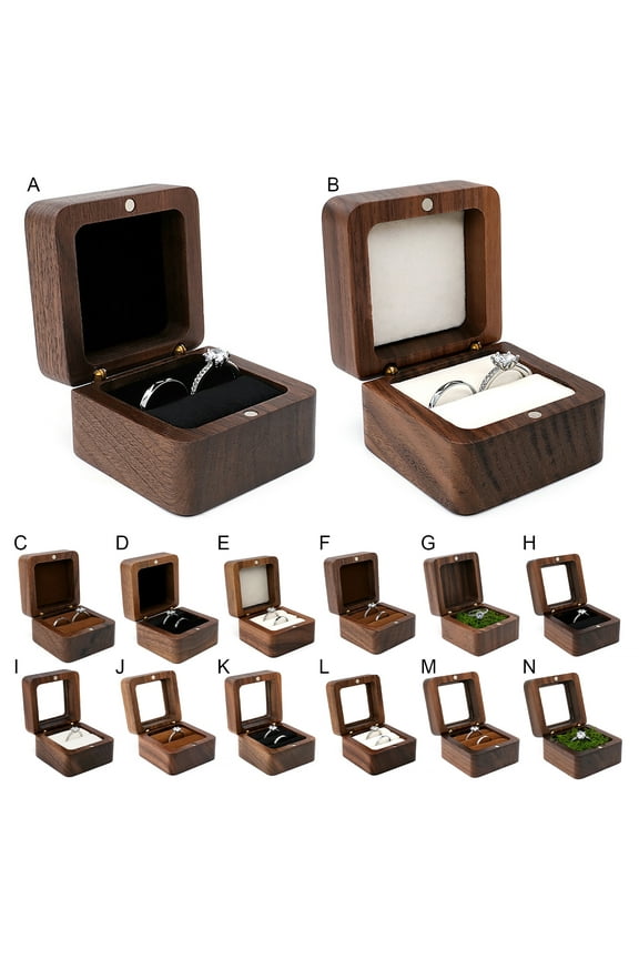 Vintage Square Wooden Ring Box Rustic Design Necklace Jewelry Storage Box Display Box (Ring Jewelry Not Included)