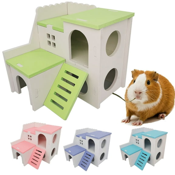 Walbest Walbest Wooden Hamster House,3 Color Compound Dual-Layer Villa Design with Exercise Bridge Funny Living Hut Nest Toy for Small Animals Like Dwarf Hamster and Mouse