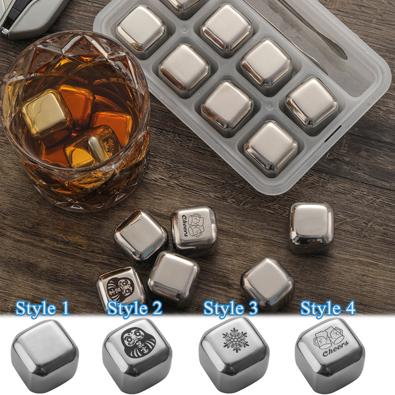 Whiskey Stone Gift Set - Stainless Steel Whiskey Stones with Revolver  Freezer Base, Reusable Ice Cube for Whiskey Gift Set for Men, Dad, Husband