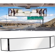 Walbest Wide Angle Rear View Mirror, 15.2L x 3.15 H Large HD Tri-Fold Panoramic Car Rear view Mirror Suitable for Most Cars