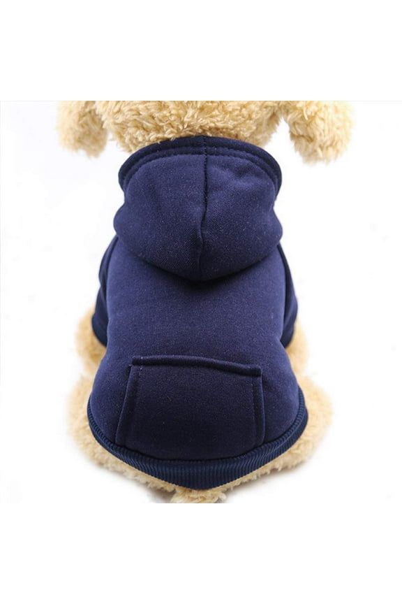 Winter Dog Hoodie Sweaters with Pockets Warm Dog Clothes for Small Dogs Chihuahua Coat Clothing Puppy cat Custume (Navy, M)