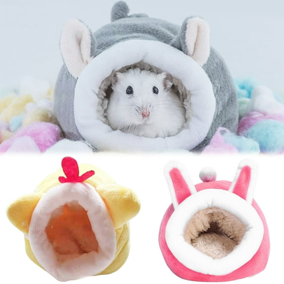 Walbest Winter Warm Bed House Soft Hamster Cute House Bed, Small Pet Animal Habitat Warm Cotton Nest Bed for Hamsters, Guinea Pigs, Hedgehogs (Pink)