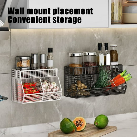 Walbest Wire Mesh Storage Basket Large Capacity Strong Load-bearing Easy Installation Wall Mounted Shelf Organizer Basket