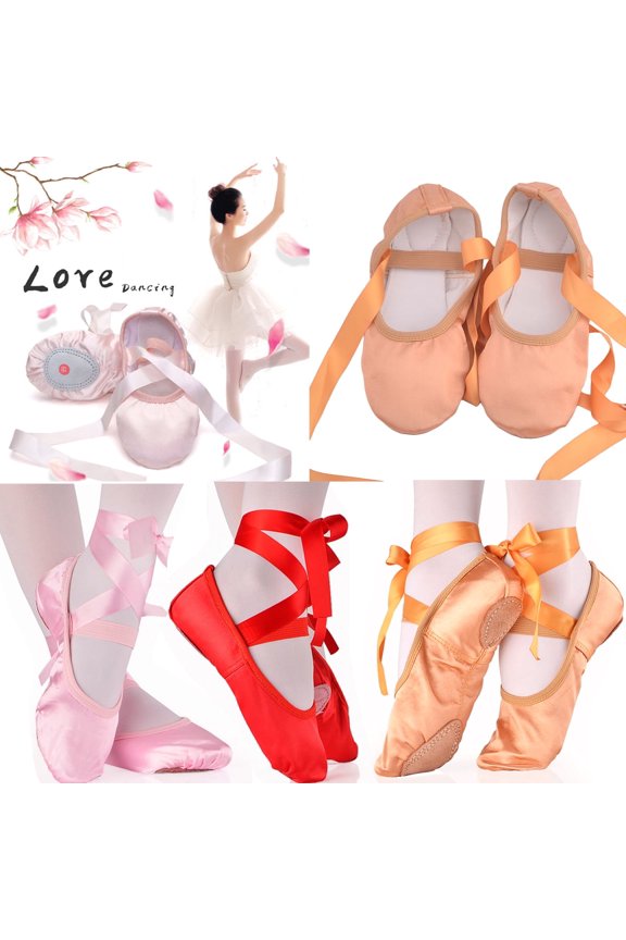 Women Girls Fashion Indoor Toe Pointe Soft Sole Dancing Shoes, Gymnastics Ballet Dance Yoga Shoes with Ribbon Indoor Sports Accessories