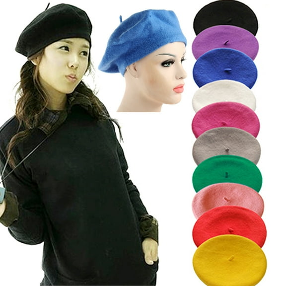 Walbest Women Girls Wool Sweet French Beret Hat Artist Hat Solid Warm Beanie Cap Winter Autumn