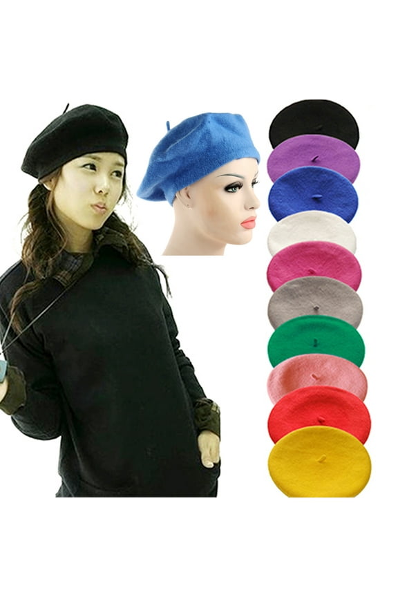 Women Girls Wool Sweet French Beret Hat Artist Hat Solid Warm Beanie Cap Winter Autumn