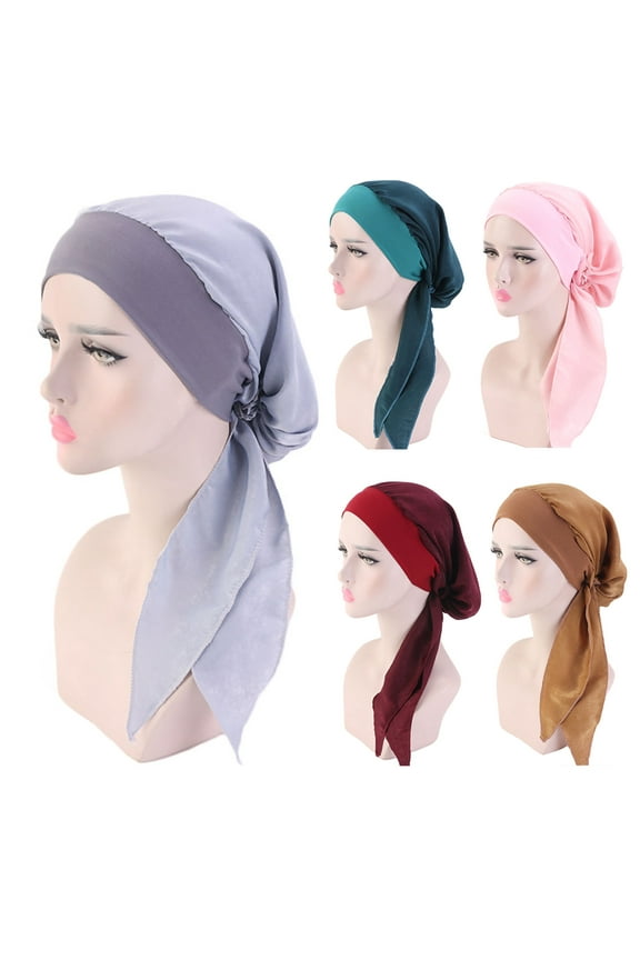 Women Imitation Silk Turban Bonnet Vintage Solid Color Long Hair Lady Chemotherapy Cap Shower Cap Sleeping Hat
