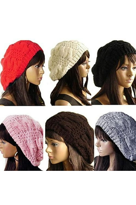 Women Lady Knitted Wool Beret Braided Baggy Beanie Crochet Hat Winter Ski Knitted Cap