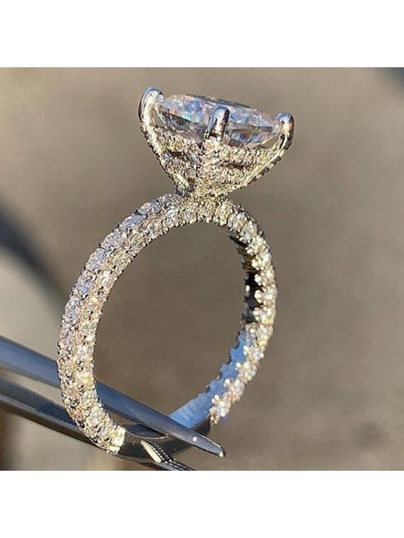 Walbest Women Luxury Shiny Diamond Ring Square Cubic Zirconia Jewelry Ring Fashion Exquisite Finger Ring for Wedding Engagement