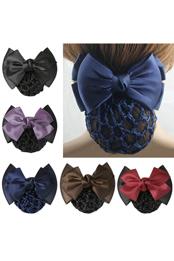 Women Pro Bow Barrette Hair Clip Cover Bowknot Bun Snood Hairnet Hair Accessory
