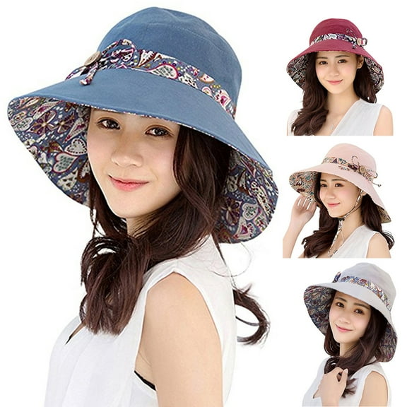 Walbest Women Summer UV Casual Big Wide Brim Cotton Hat Floppy Beach Sun Reversible Foldable Cap Breathable Beach Hat