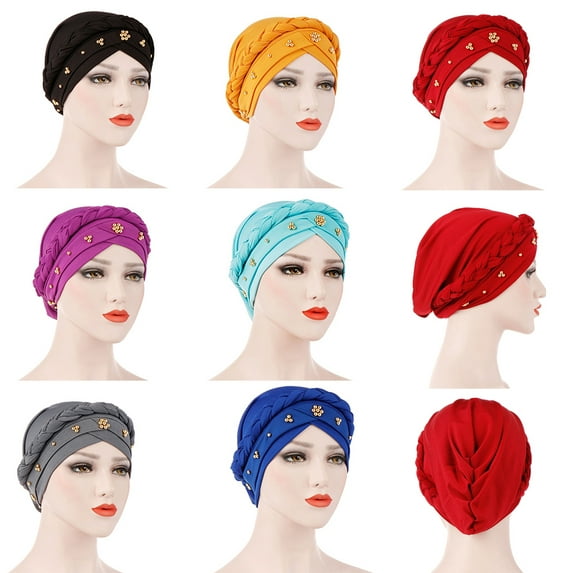Walbest Women Turban Twisted Beaded Braid Chemical Cancer Soft Headscarf Beanie Cap Hair Covered Wrap Hat