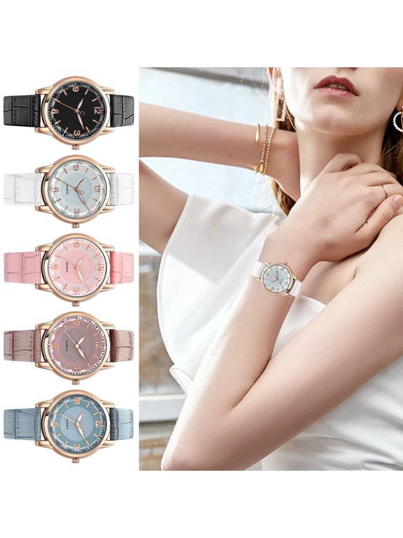 Women Wrist Watch Three-Hand Stainless Steel Watch, Faux Leather Strap Round Dial Precise Time Display Ladies Quartz Watch Birthday Anniversary Gift