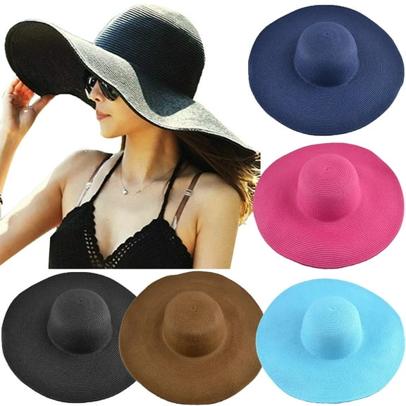 Walbest Women's Hawaiian Ridge Wide Floppy Brim Summer Beach Sun Hat Straw Cap Party Garden Travel Sun Cap Solid Color