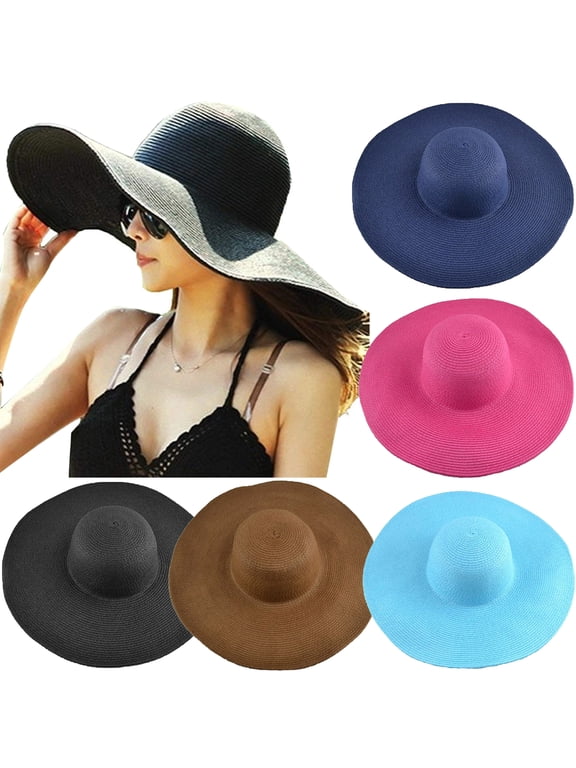 Women's Hawaiian Ridge Wide Floppy Brim Summer Beach Sun Hat Straw Cap Party Garden Travel Sun Cap Solid Color