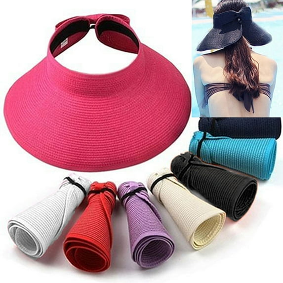 Walbest Womens Foldable Straw Braid Sun Visor Hat, Summer Outdoor Sun Protecetion Wide Brim Roll Up Sun Hat Adjustable Beach Hat