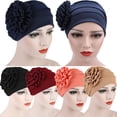 thumbnail image 1 of Walbest Womens Side Flower Elastic Turban Beanie Head Scarf Wrap Chemo Cap Hat, Breathable Headwear Hair Cover Muslim Cap (Elastic: One Size Fits Most), 1 of 7