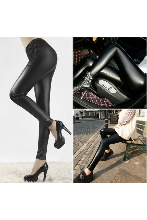 Womens Skinny Faux Leather Stretchy Leggings Pants, Sexy Black Pencil Tights Trousers