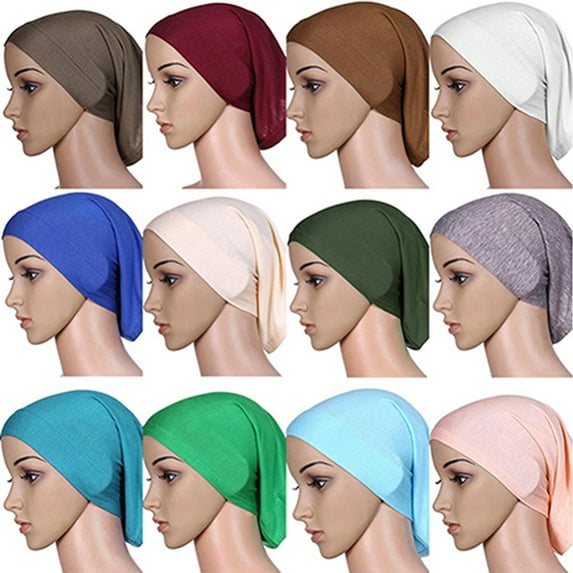 Walbest Womens Solid Color Muslim Hijab, Cotton Cap Elastic Headscarf Breathable Headwrap Under Scarf Shawl Hat