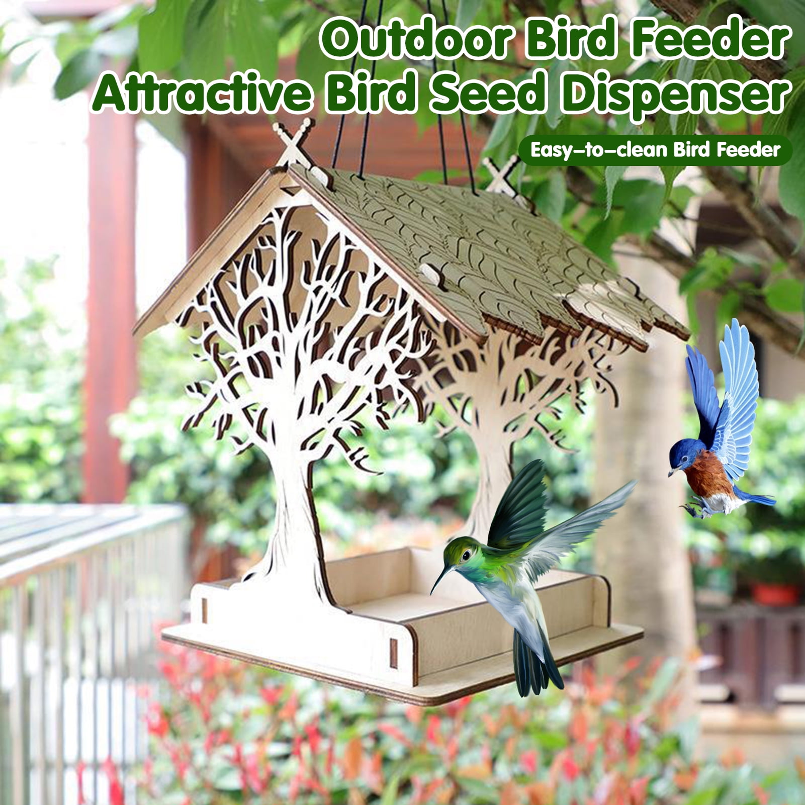 Walbest Wooden Bird Feeder Outdoor Hanging Cedar Wild Bird Feeder