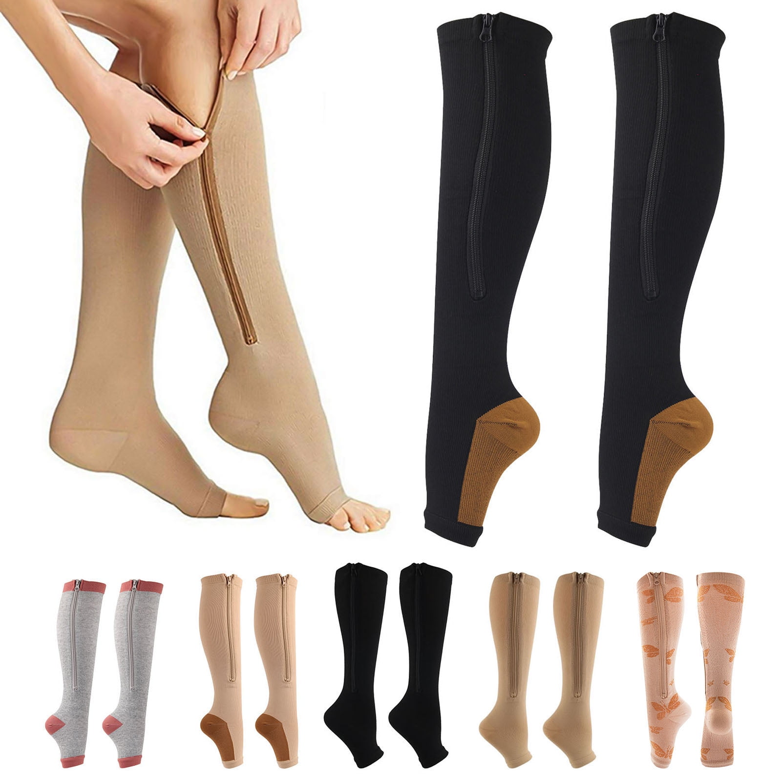 Walbest Zipper Compression Socks Prevent Varicose Socks 1 Pair Women