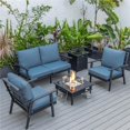 thumbnail image 1 of Walbrooke Modern Black Patio Conversation with Square Fire Pit Slats Design & Tank Holder, Navy Blue, 1 of 1