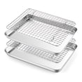 thumbnail image 1 of Walchoic Baking Pan with Rack Set(2 Pans + 2 Racks), 12.5” x 9.7” Stainless Steel Cookies Sheet Baking Tray Pan with Grid Rack, Large Toaster Oven with Wire Cooling Rack, Dishwasher Safe, 1 of 7