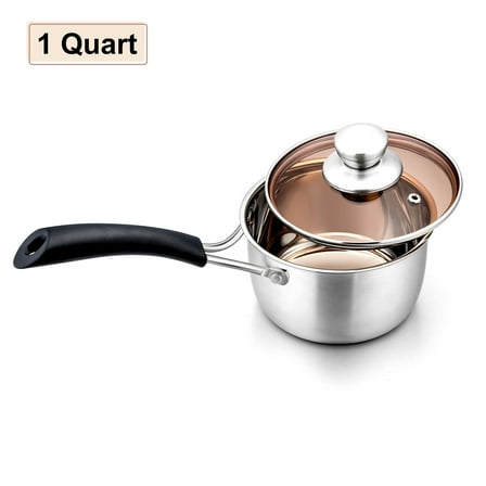 Walchoice 1 Quart Saucepan, Stainless Steel Soup Milk Pan with Transparent Lid