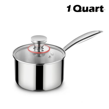 Walchoice 1 Quart Saucepan with Glass Lid, Tri-Ply Stainless Steel Milk Pan, Metal Induction Cookware for Soup Pasta
