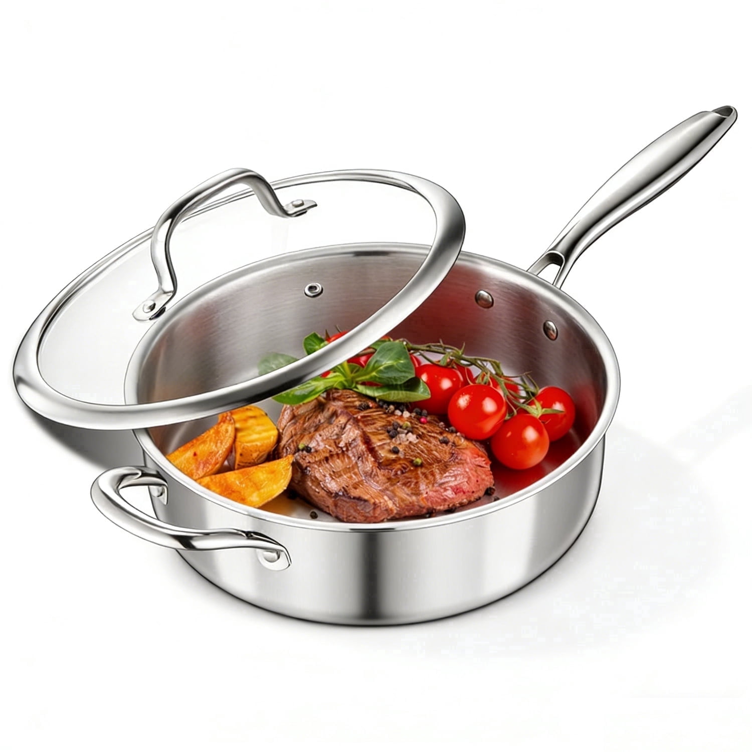 Dda Pan Walchoice 10 Inch Saute Pan, 4.5 Qt Tri-Ply Stainless Steel Pan with ...