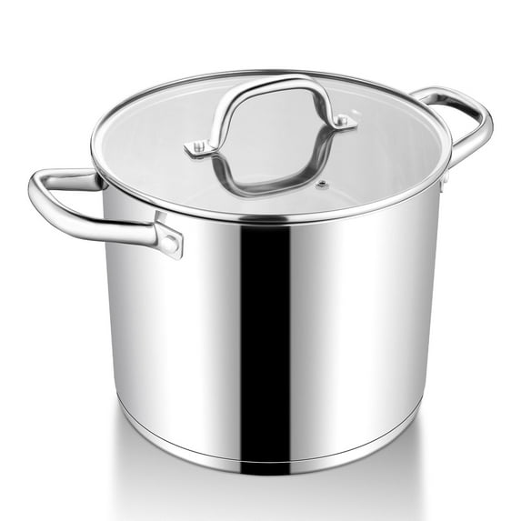 Walchoice 10-Quart Stainless Steel Stock Pot with Lid, Large Stockpot Cookware with Measuring Markings for Cooking Steaming, Tri-Ply Base & Induction Safe