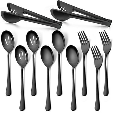 Walchoice 11 Pieces Serving Utensils Set, Stainless Steel Black Hostess Set for Party Banquet Buffet, Includes Serving Tongs, Serving Fork, Serving Spoon, Serving Slotted Spoon