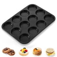 thumbnail image 1 of Walchoice 12-Cup Muffin Top Pan, Nonstick Stainless Steel Cupcake Pan for Baking, Regular Size Tin Tray for Cookie Pancake Hamburger Egg - 11” x 14.6” - Black, 1 of 8