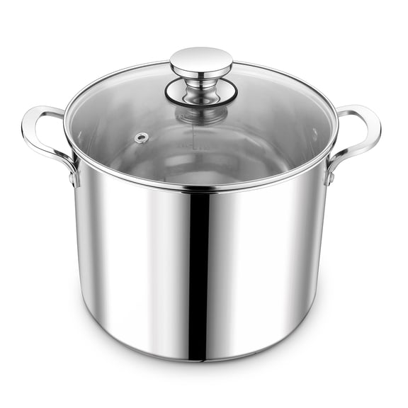 Walchoice 12 Quart 18/10 Stainless Steel Stockpot with Glass Lid, Extra Large Soup Pot Cookware with Measuring Markings for Cooking Simmering Stewing, Dishwasher Safe