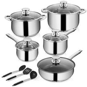 Walchoice 13-Piece Stainless Steel Cookware Set, Kitchen Pots and Pans Set with Glass Lid for Cooking, Induction & Dishwasher Safe, Silver - rated 4.3 stars from 355 reviews