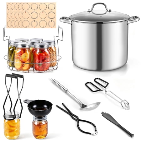 Walchoice 13-Piece Canning Kit with 19 QT Stainless Steel Stockpot, Complete Water Bath Canner Set with 11.4” Canning Rack, Jar Lifter, Tongs, Soup Ladle and Labels, Canning Supplies Starter Kit