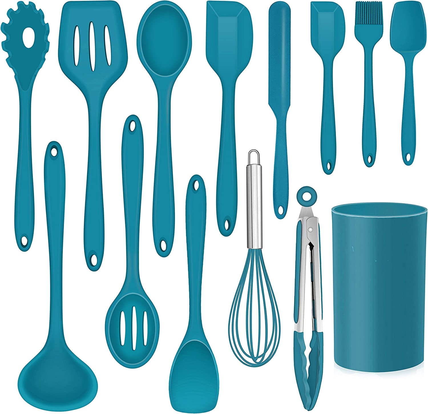  Homikit 20-Piece Kitchen Utensils Sets with Holder, Navy Blue  Teal Silicone Cooking Utensil Heat Resistant, Nonstick Cooking Tools  Include Spatula Spoon Turner Ladle Tong Whisk Grater, Dishwasher Safe :  Home 