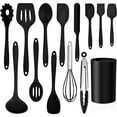 thumbnail image 1 of Walchoice 14 Pcs Cooking Utensils Set with Holder, Heat Resistant Silicone Kitchen Cookware Utensils Set, Kitchen Cooking Tools Includes Spatula Spoon Turner Whisk Tong, Dishwasher safe, Black, 1 of 7