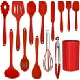 thumbnail image 1 of Walchoice 14 Pcs Cooking Utensils Set with Holder, Heat Resistant Silicone Kitchen Cookware Utensils Set, Kitchen Cooking Tools Includes Spatula Spoon Turner Whisk Tong, Dishwasher safe, Red, 1 of 7