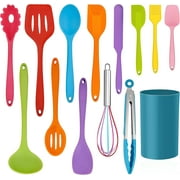 Walchoice 14 Pieces Cooking Utensils Set with Holder, Silicone Kitchen Cookware Utensils Set, Colorful