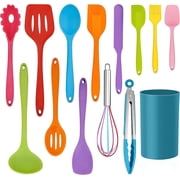 Walchoice 14 Pieces Cooking Utensils Set with Holder, Silicone Kitchen Cookware Utensils Set, Colorful