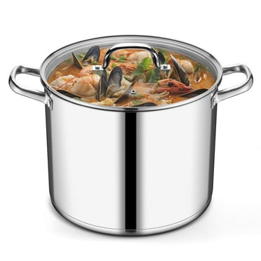 Walchoice 14 Qt Stainless Steel Stock Pot with Lid, Large Stockpot Cookware with Measuring Markings for Cooking Steaming, Tri-Ply Base & Induction Safe