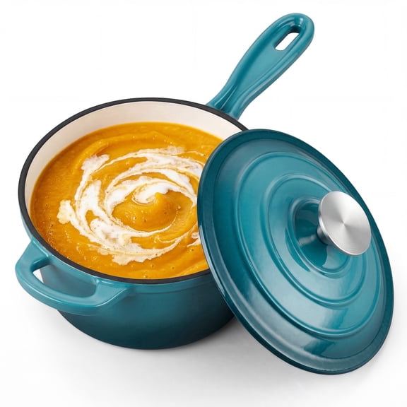 Walchoice 1QT Enameled Cast Iron Saucepan with Lid, Small Sauce Pan, 1 Quart Enamel Cast Iron Dutch Oven Cooking Kitchen Pot, Nonstick & Heavy Duty - Teal Green